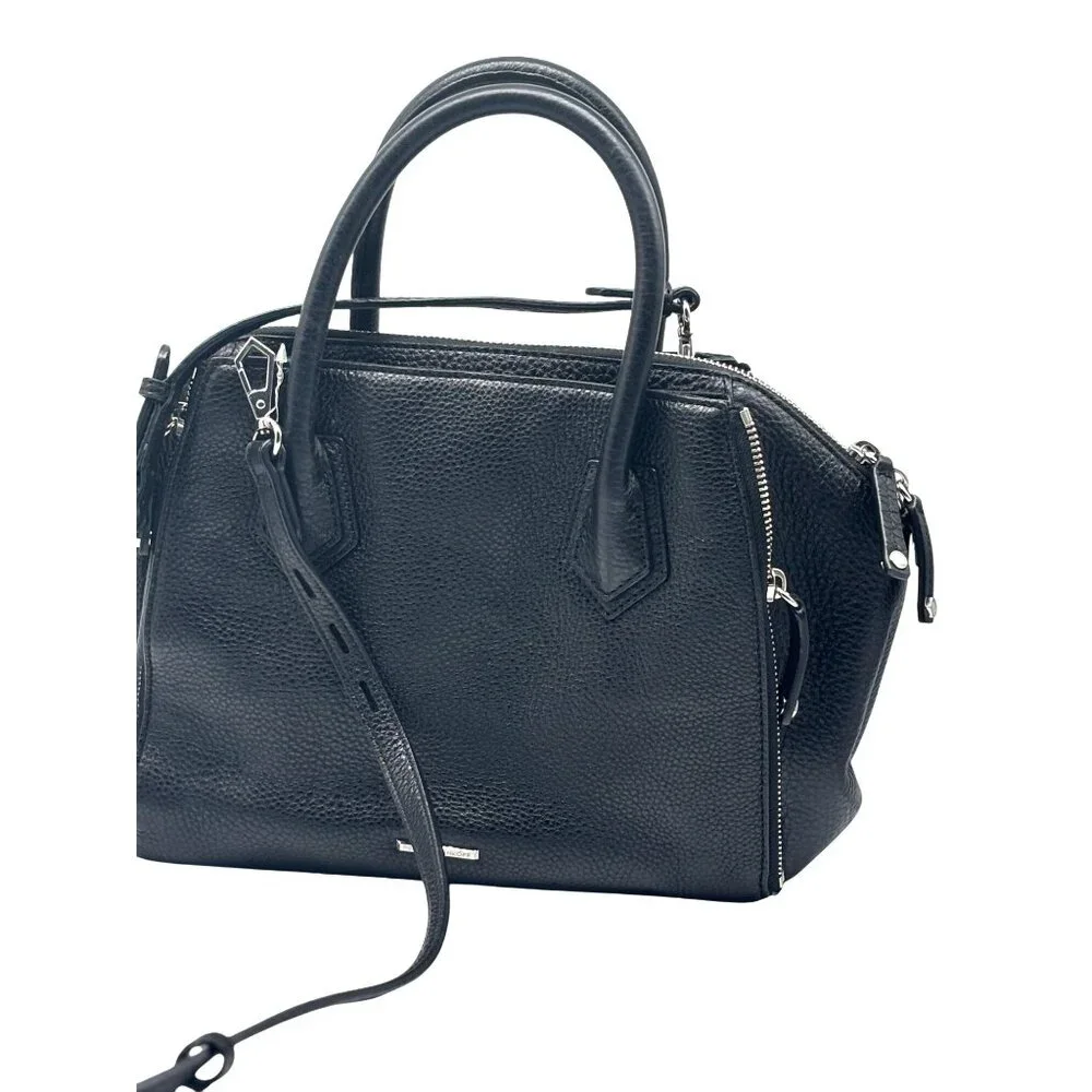 Rebecca Minkoff Textured Leather Mini Perry Satchel in Black